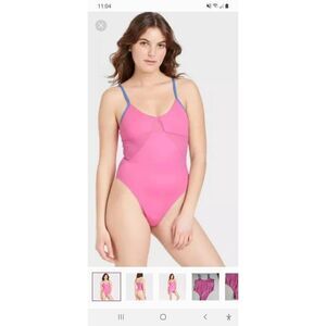 New Medium Colsie Pink Blue One Piece Mesh Bodysuit Top Adjustable Straps NWT